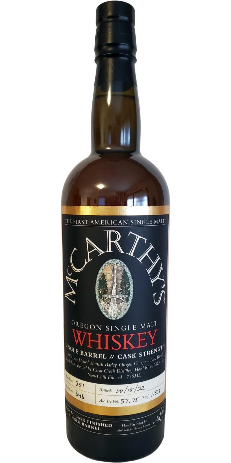 McCarthy's Oregon Oregon Single Malt Whiskey Single Barrel // Cask Strength