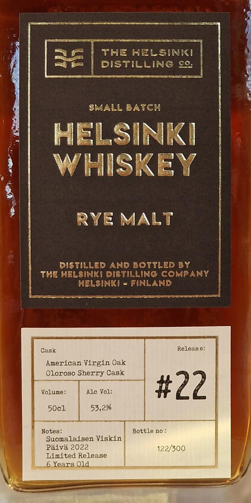 Helsinki Whiskey Rye Malt - Release #22  Small Batch