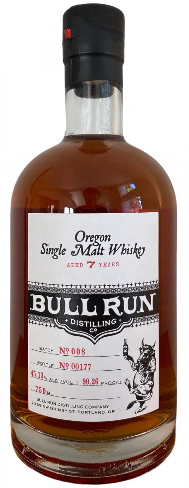 Bull Run Oregon Single Malt Whiskey Batch No. 008