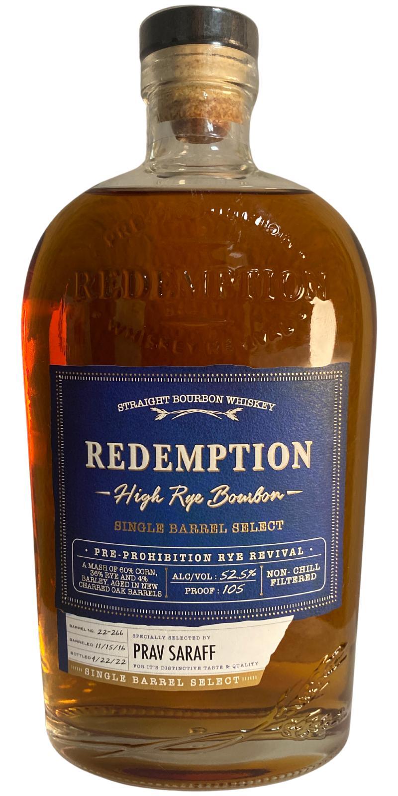 Redemption High Rye Bourbon  Single Barrel Select
