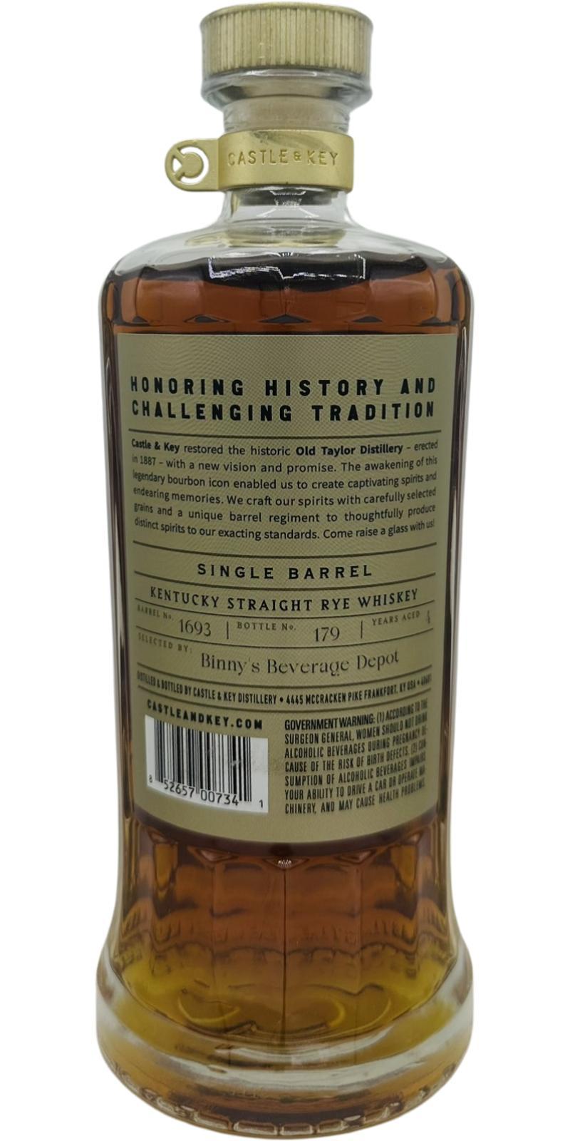 Castle & Key 04-year-old  Restoration Rye Whiskey Single Barrel