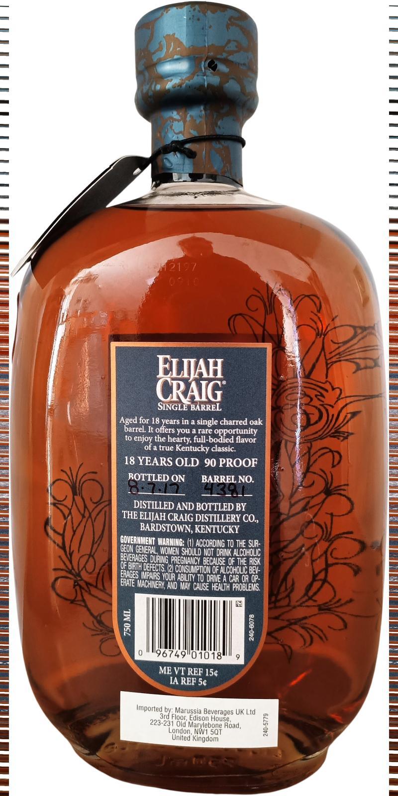 Elijah Craig 18-year-old  Single Barrel