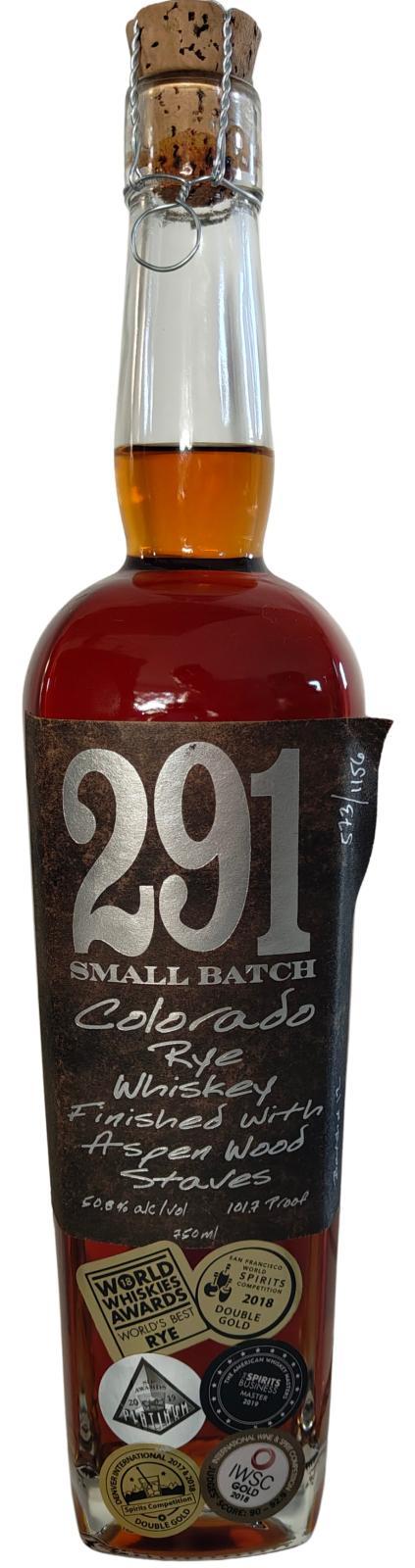 Distillery 291 Colorado Rye Whiskey  Aspen Stave Finished