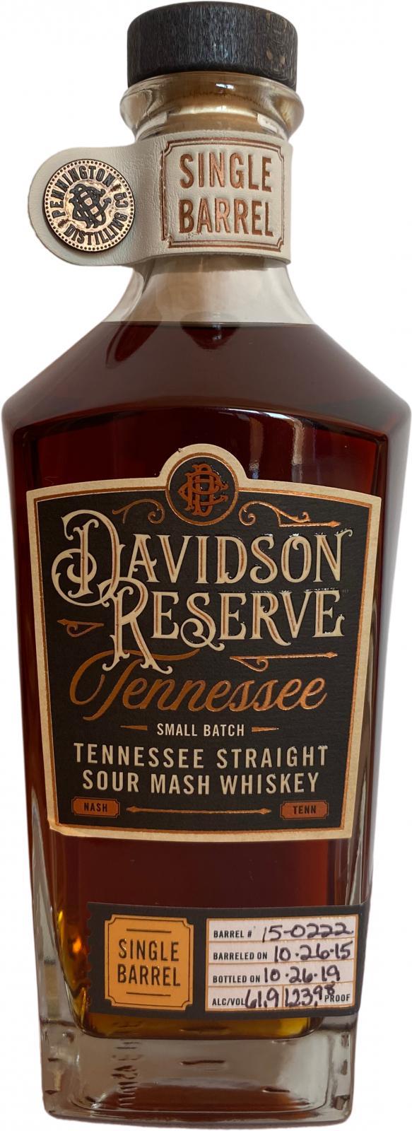 Davidson Reserve 2015  Tennessee Straight Sour Mash Whiskey