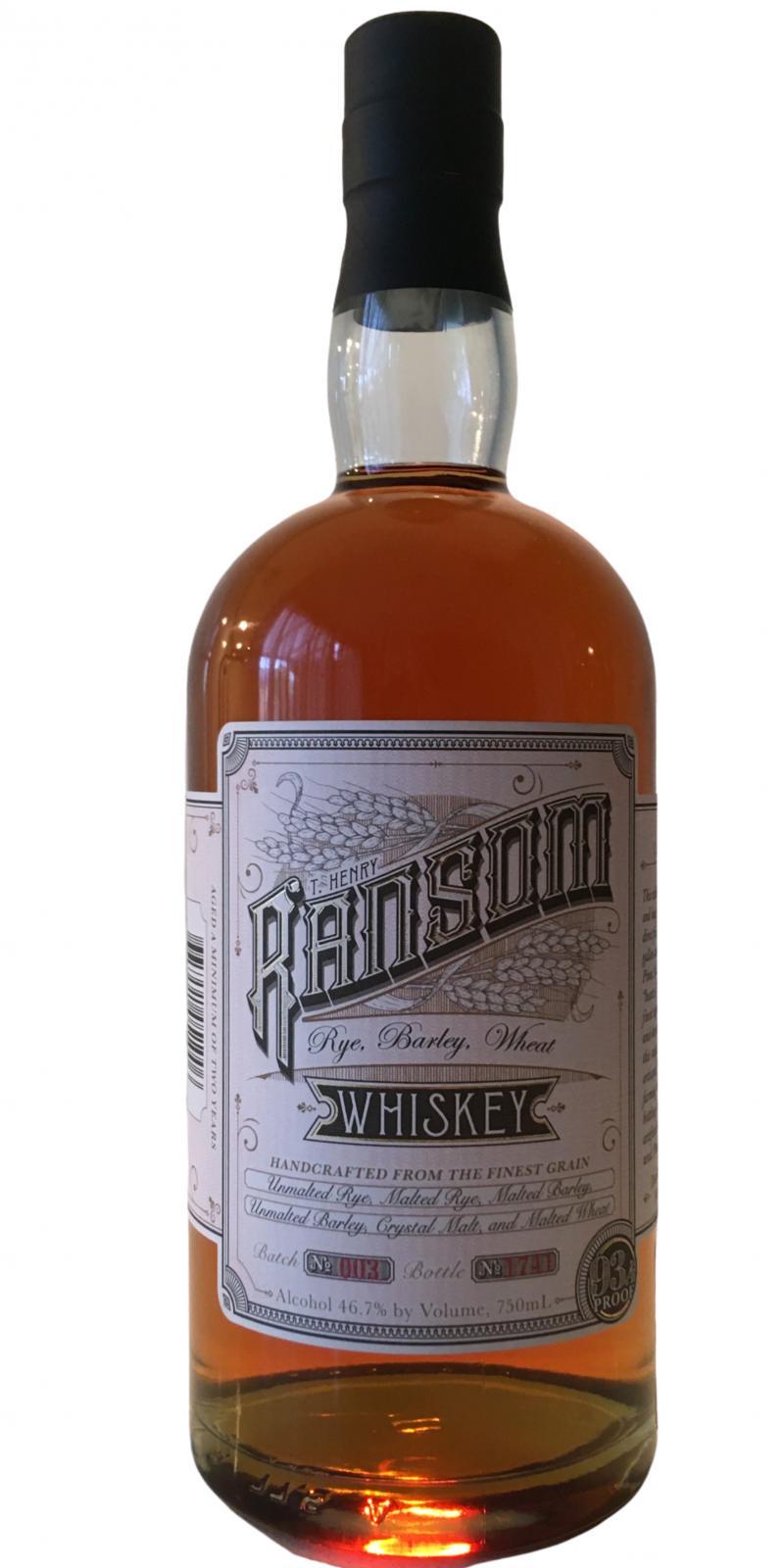 Ransom Rye, Barley, Wheat Whiskey  Batch 003