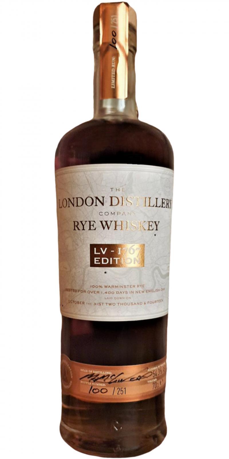The London Distillery Company Rye Whiskey LV-1767 Edition