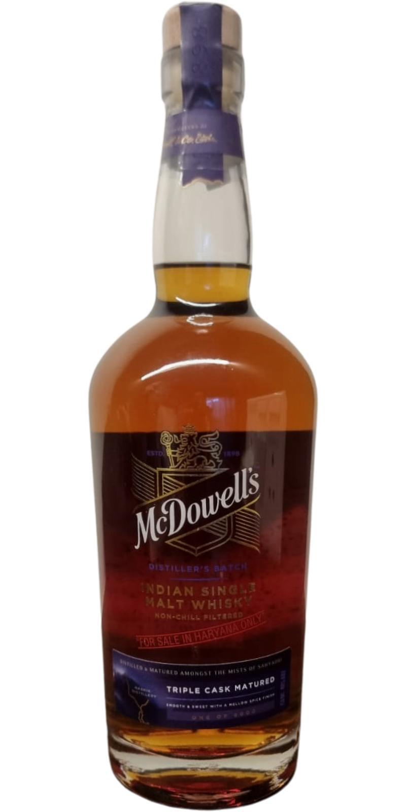 McDowell's Indian Single Malt Whisky  Distiller's Batch