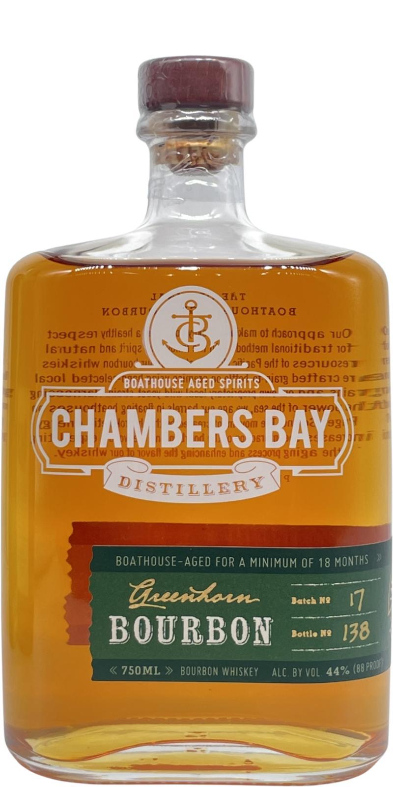 Chambers Bay Distillery Greenhorn Bourbon The Original Boathouse-Aged Bourbon