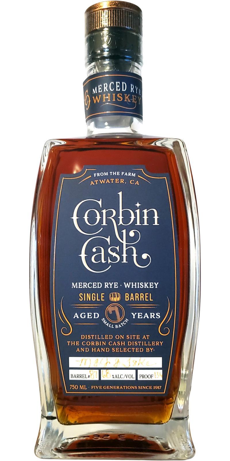 Corbin Cash Merced Rye Whiskey  Single Barrel