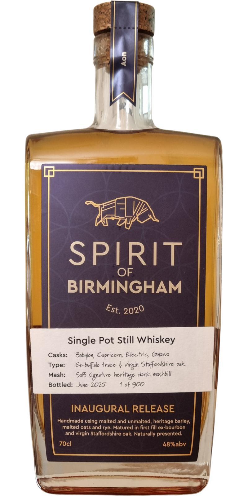 Spirit of Birmingham Inaugural Release  Single Pot Still Whiskey