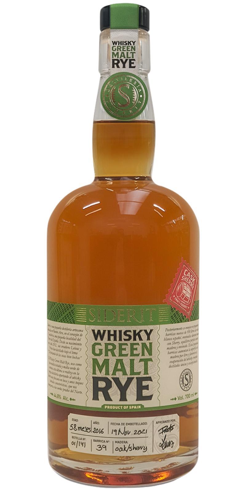 Siderit 2016  Whisky Green Malt Rye