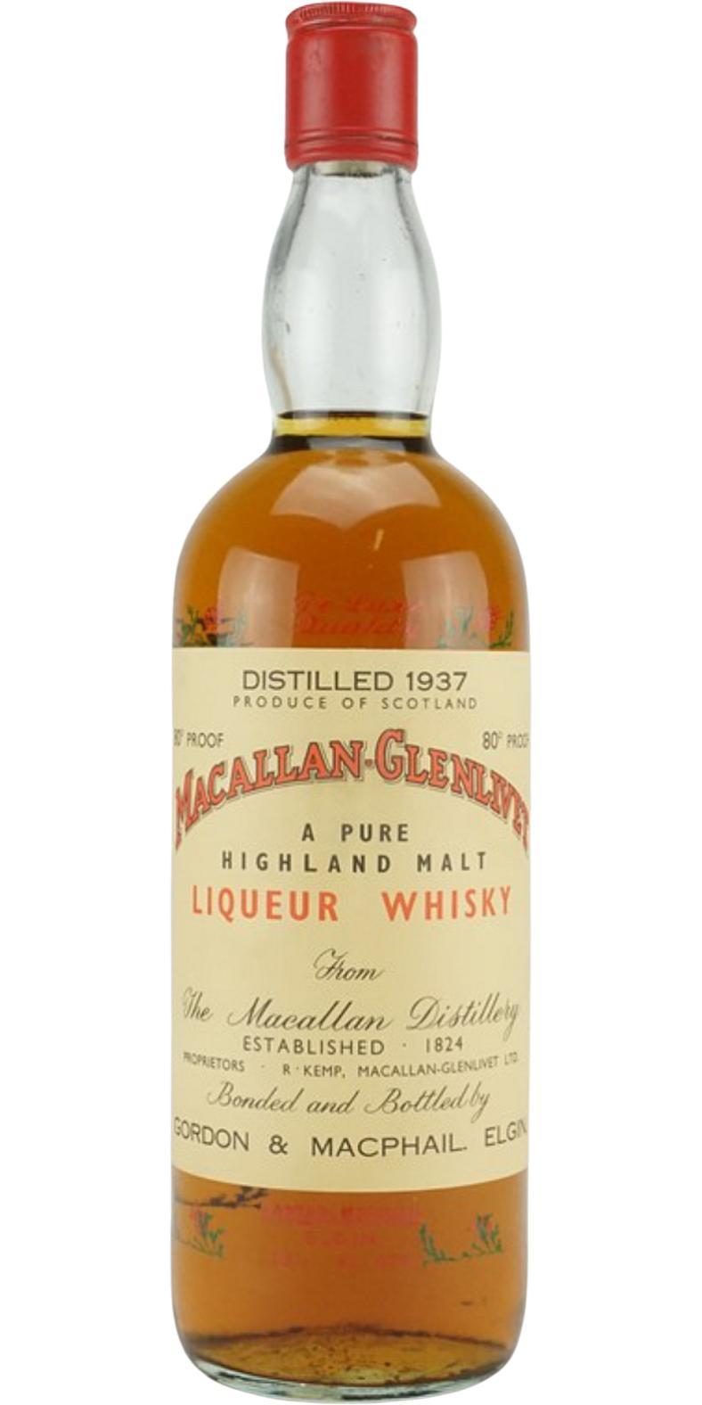 Macallan 1937 GM  Macallan-Glenlivet - A Pure Highland Malt Liqueur Whisky - De Luxe Quality