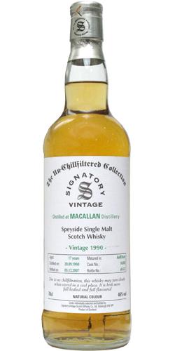 Macallan 1990 SV  The Un-Chillfiltered Collection