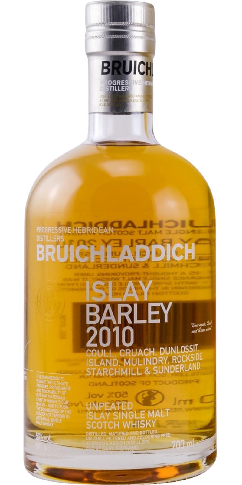 Bruichladdich 2010 Islay Barley Coull, Cruach, Dunlossit, Island, Mulindry, Rockside, Starchmill, and Sunderland Farms