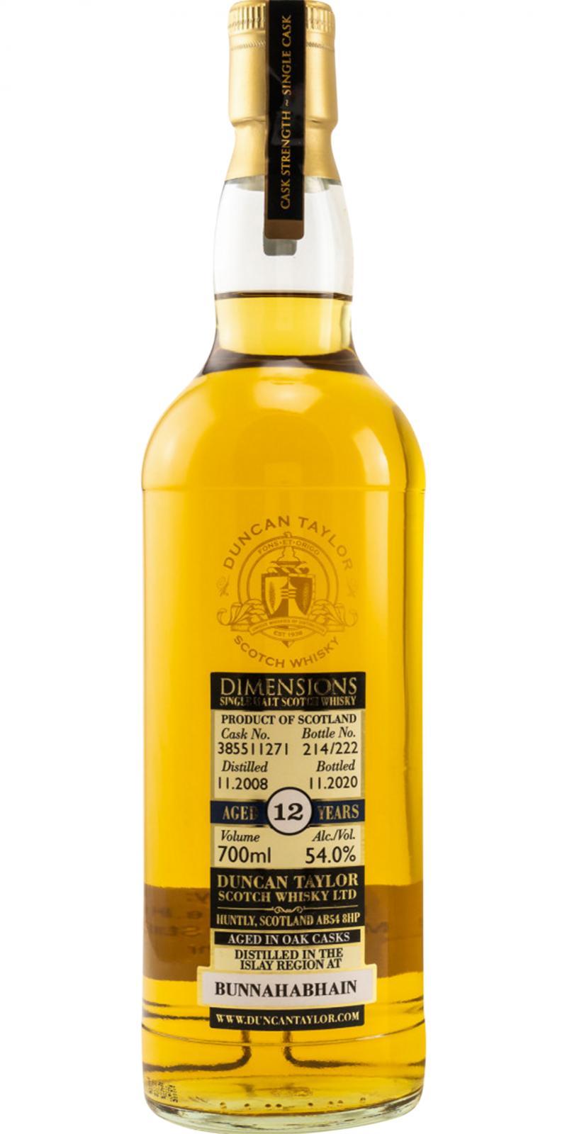 Bunnahabhain 2008 DT Dimensions