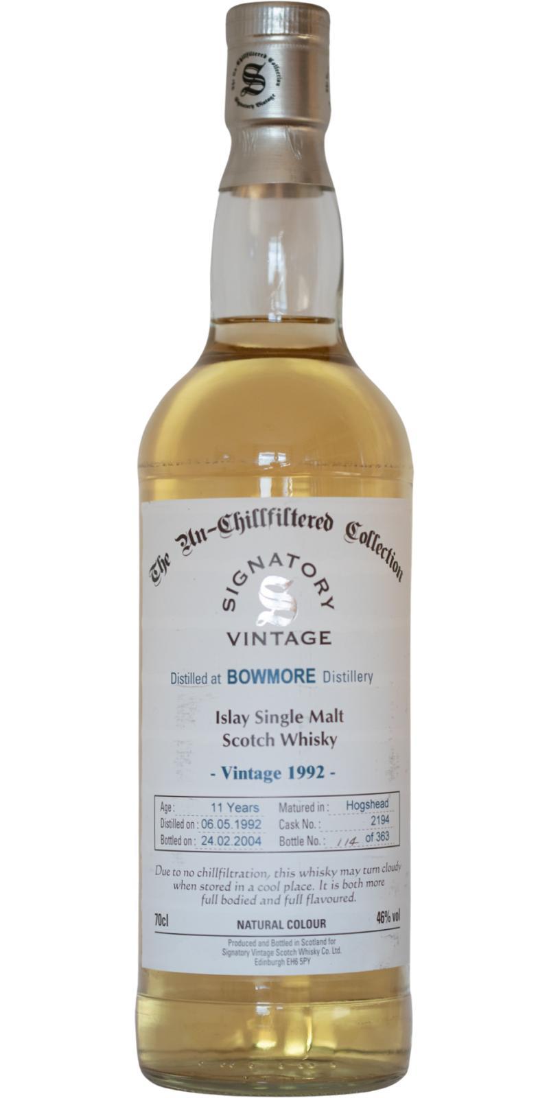 Bowmore 1992 SV The Un-Chillfiltered Collection