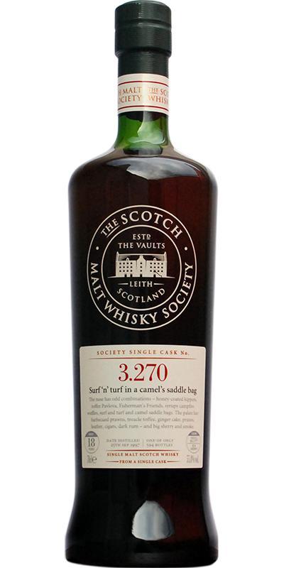 Bowmore 1997 SMWS 3.270 Surf ‘n' turf in a camel’s saddle bag