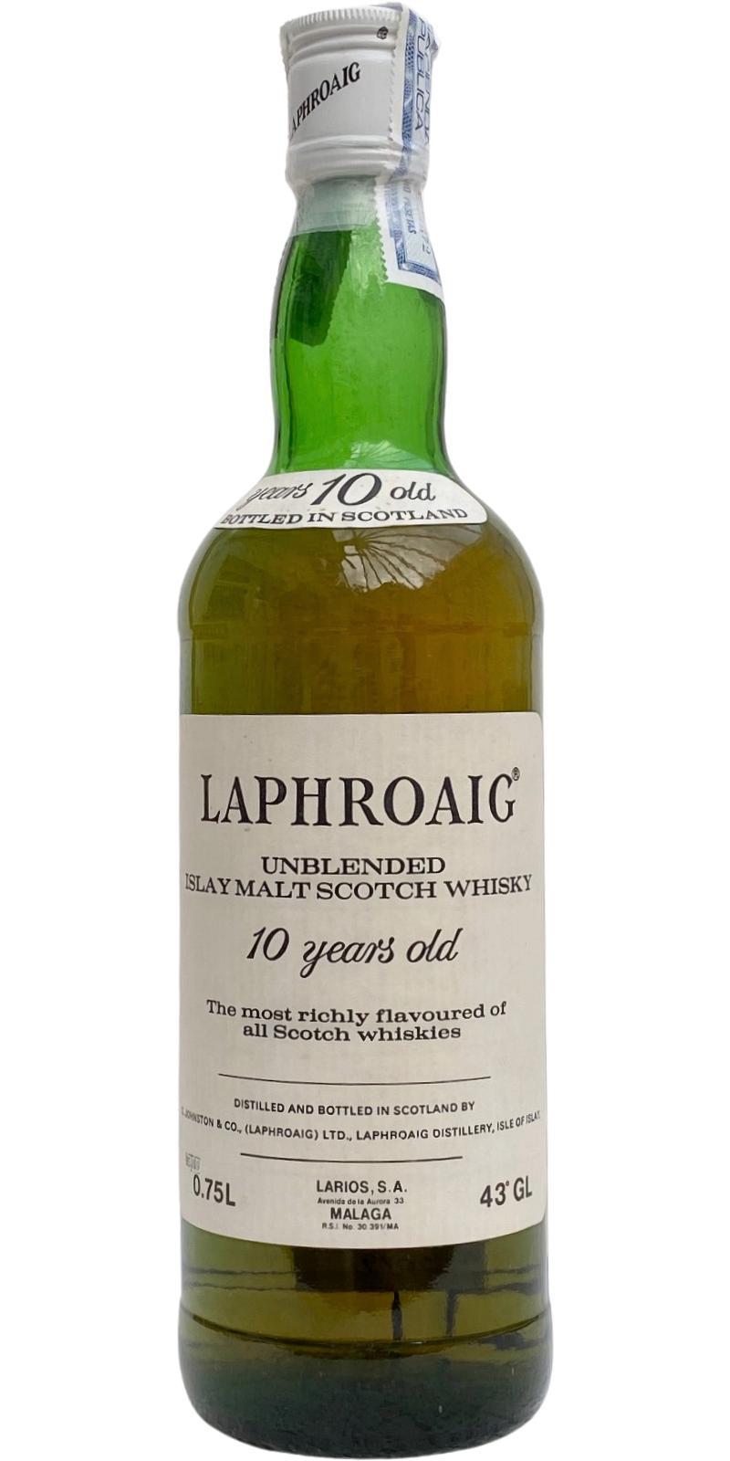 Laphroaig 10-year-old  Unblended Islay Malt Scotch Whisky