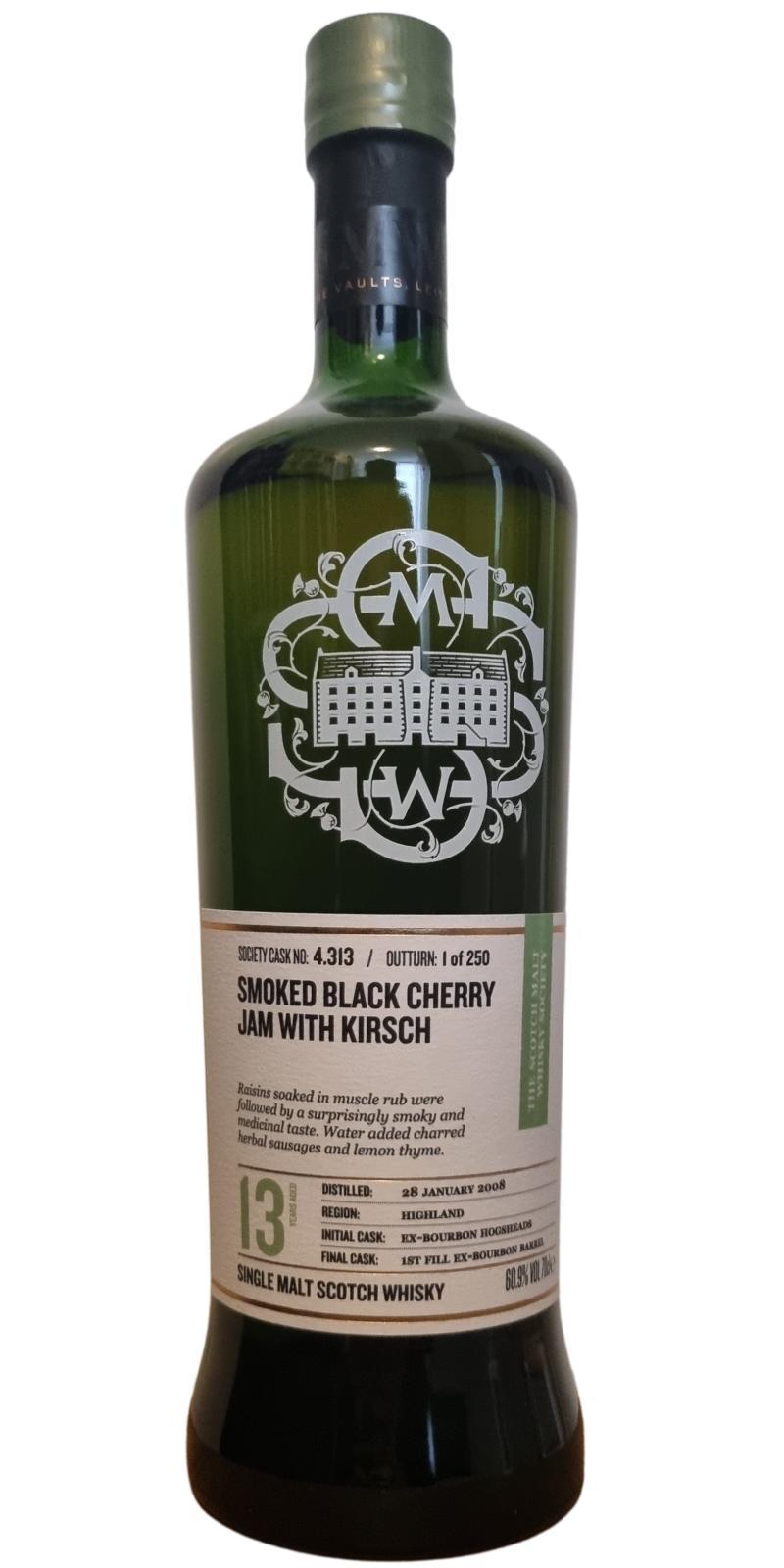 Highland Park 2008 SMWS 4.313 Smoked black cherry jam with kirsch