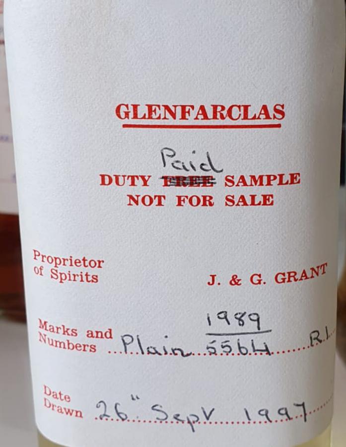 Glenfarclas 1989  Duty paid Sample - Not for sale