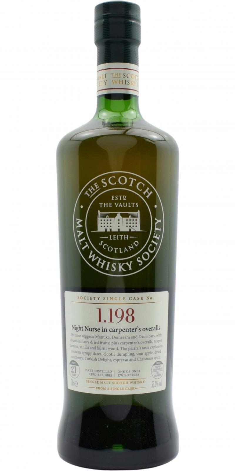 Glenfarclas 1993 SMWS 1.198  Night Nurse in carpenter’s overalls