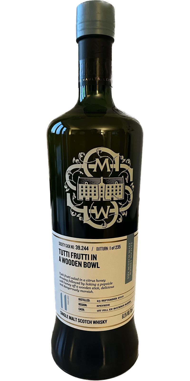 Linkwood 2010 SMWS 39.244 Tutti Frutti in a wooden bowl