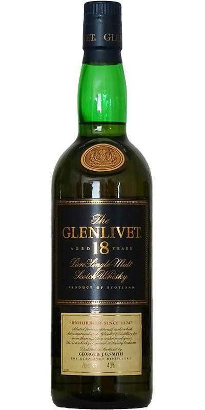 Glenlivet 18-year-old  two-part label 'unhurried since 1824'