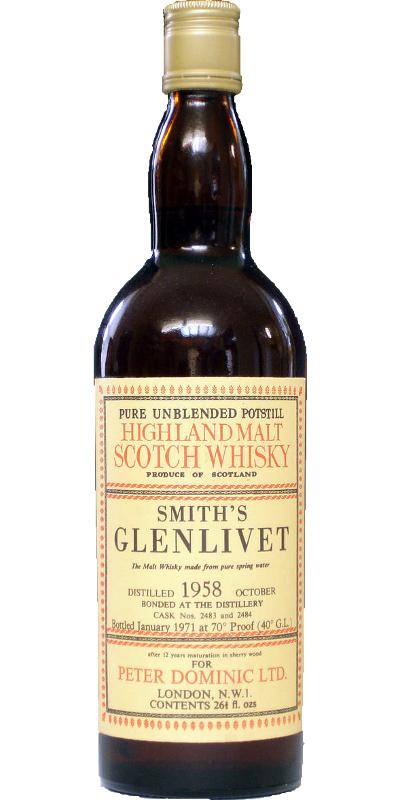 Glenlivet 1958  Smith's - Pure Unblended Potstill Highland Malt Scotch Whisky