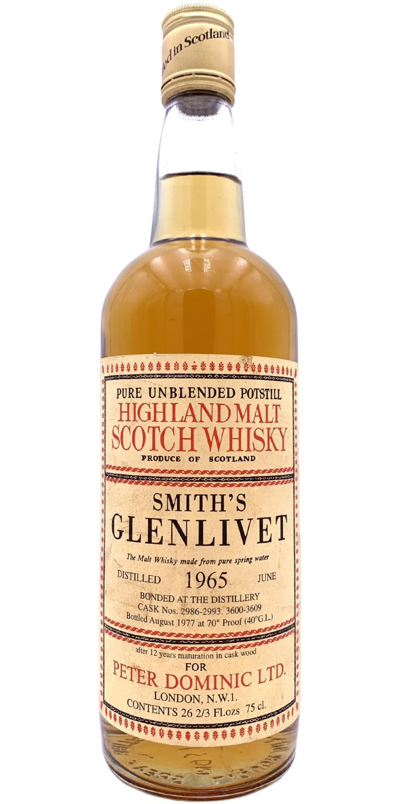 Glenlivet 1965  Smith's Glenlivet - Pure unblended Potstill Highland Malt Scotch