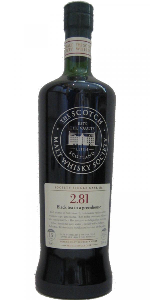 Glenlivet 1996 SMWS 2.81  Black tea in a greenhouse