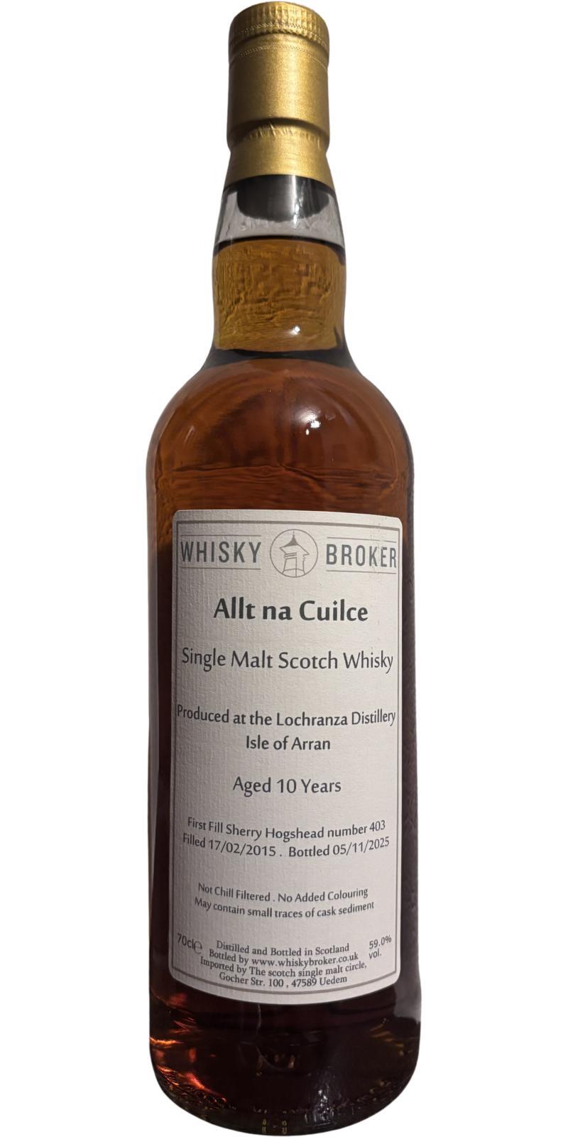 Arran 2015 WhB Private Cask - Allt na Cuilce