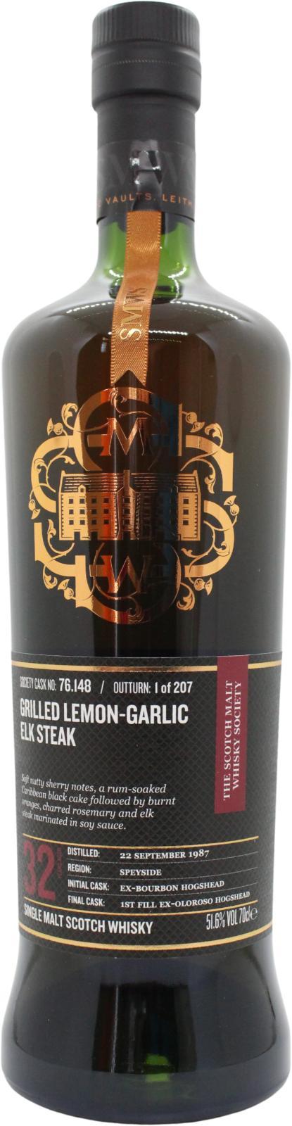 Mortlach 1987 SMWS 76.148 Grilled lemon-garlic elk steak