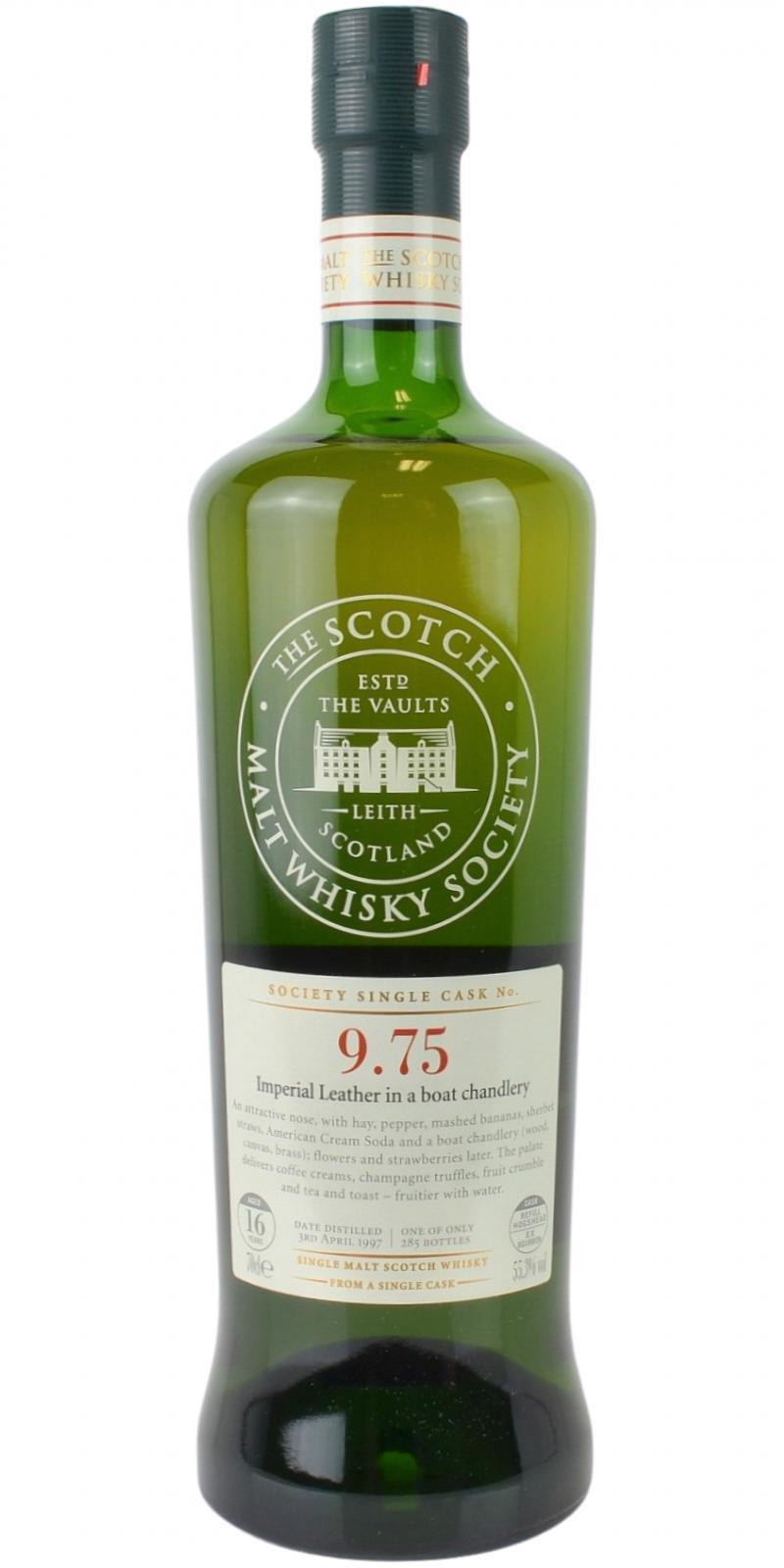 Glen Grant 1997 SMWS 9.75 Imperial Leather in a boat chandlery