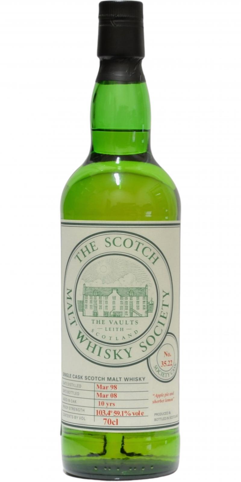 Glen Moray 1998 SMWS 35.22  Apple pie and sherbet lemons