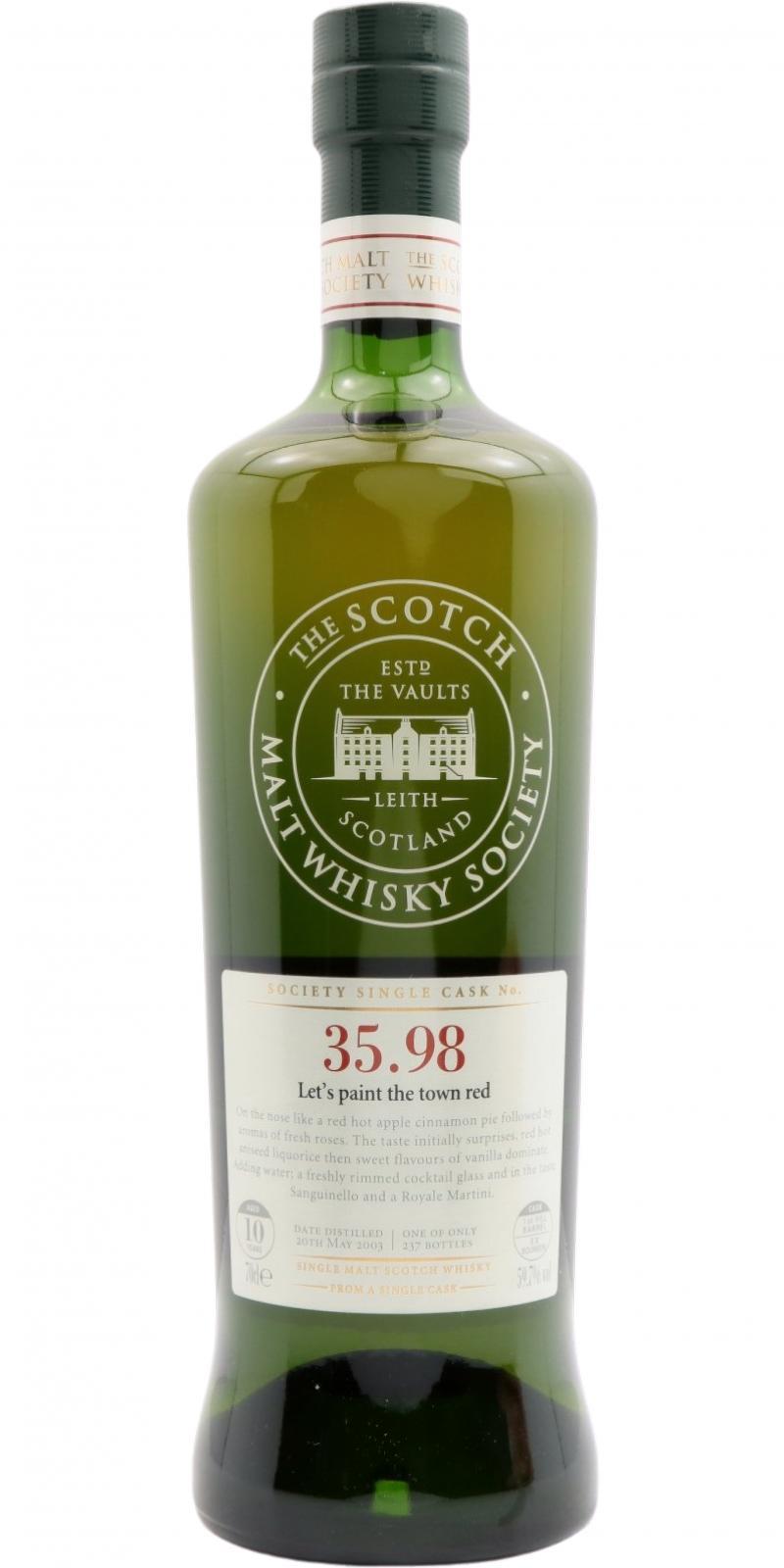Glen Moray 2003 SMWS 35.98  Lets paint the town red