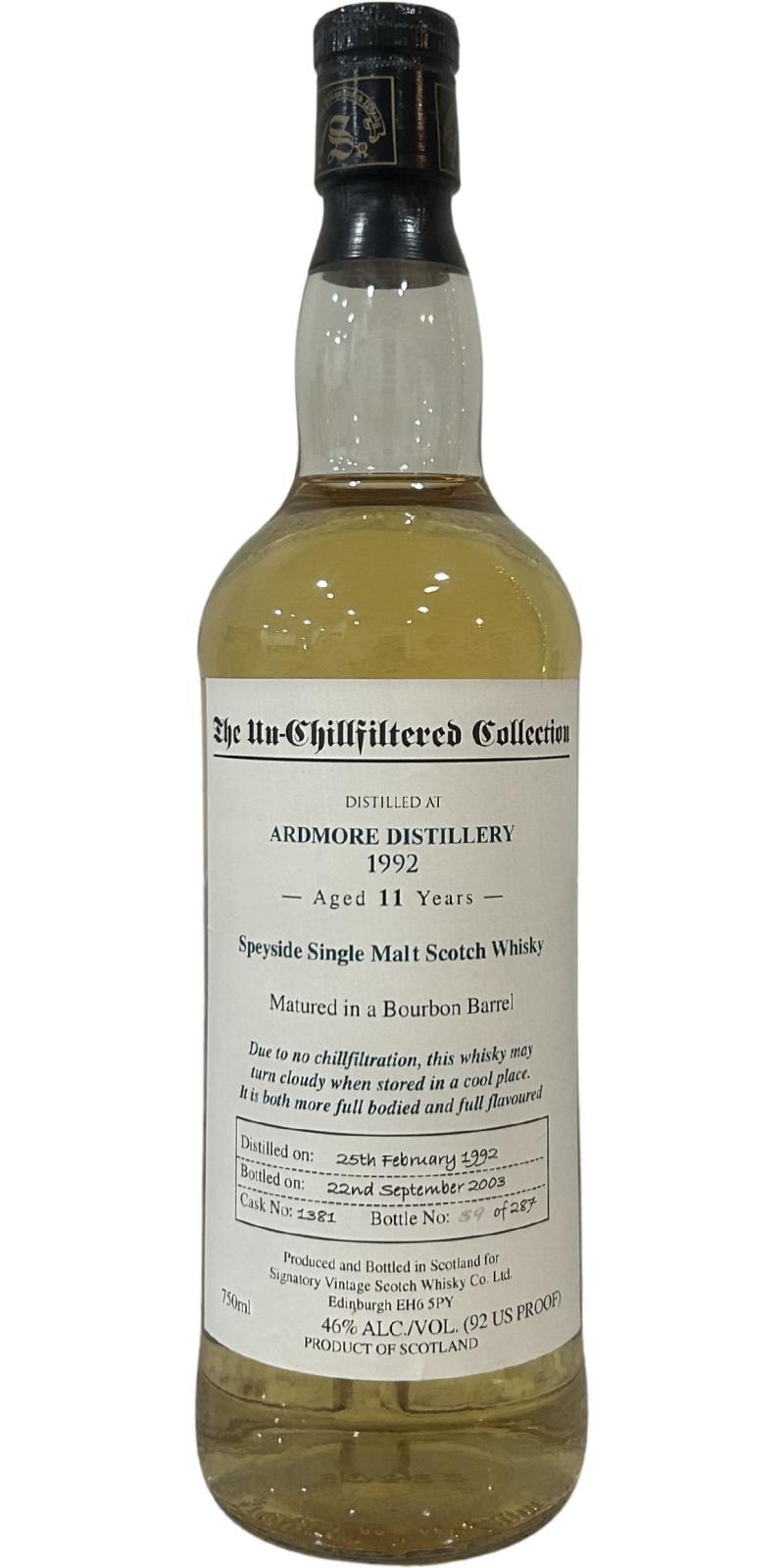 Ardmore 1992 SV  The Un-Chillfiltered Collection