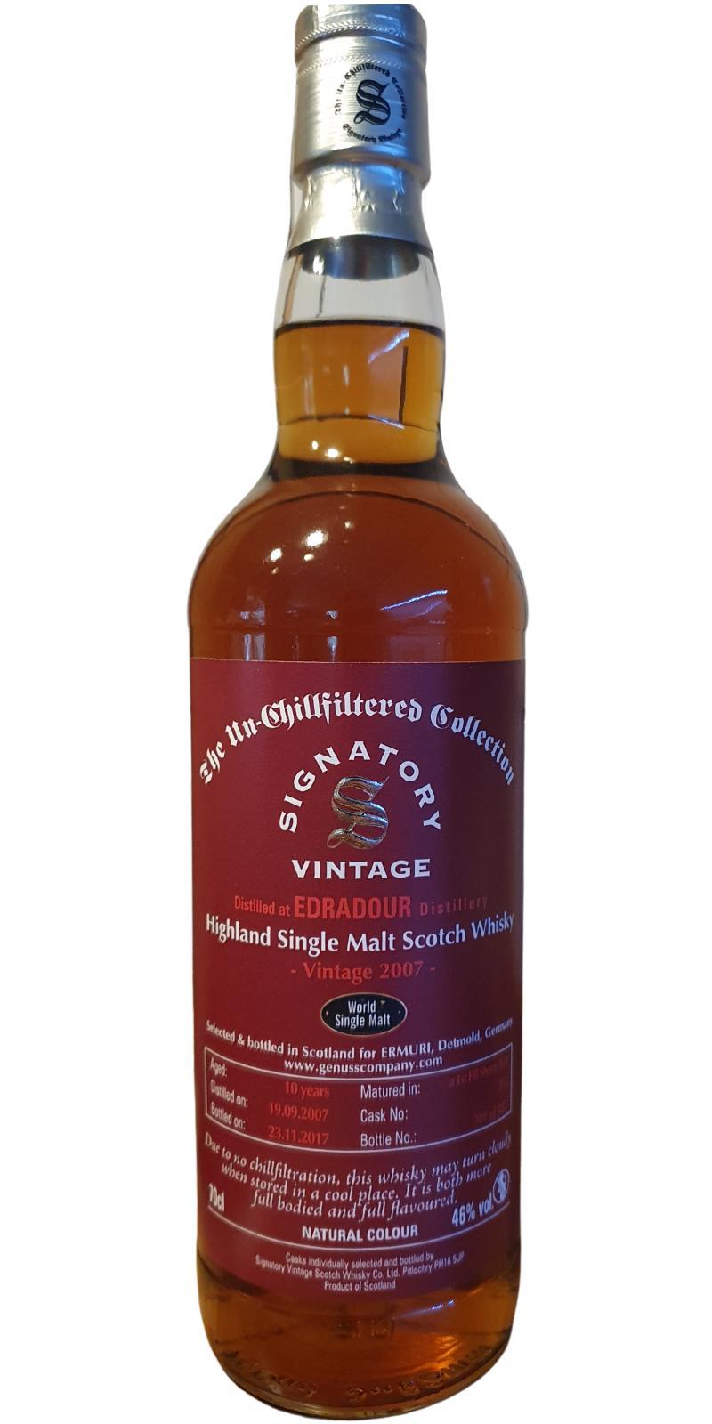 Edradour 2007 SV  The Un-Chillfiltered Collection