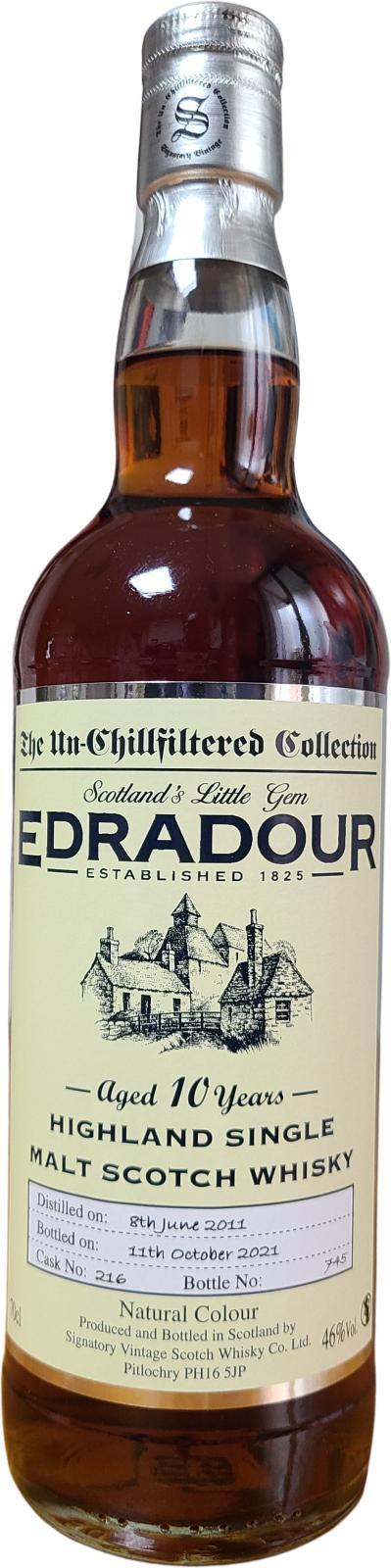 Edradour 2011 SV  The Un-Chillfiltered Collection