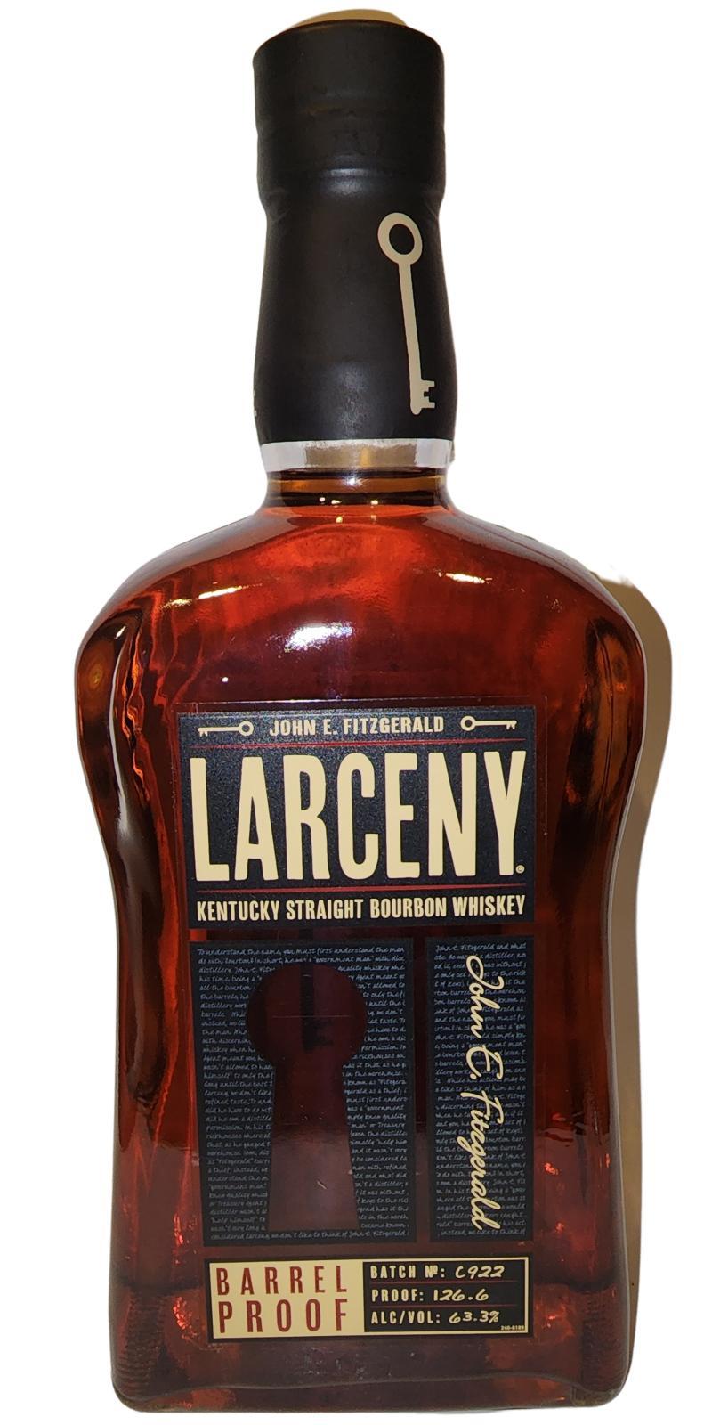 John E. Fitzgerald Larceny Barrel Proof  Kentucky Straight Bourbon Whiskey