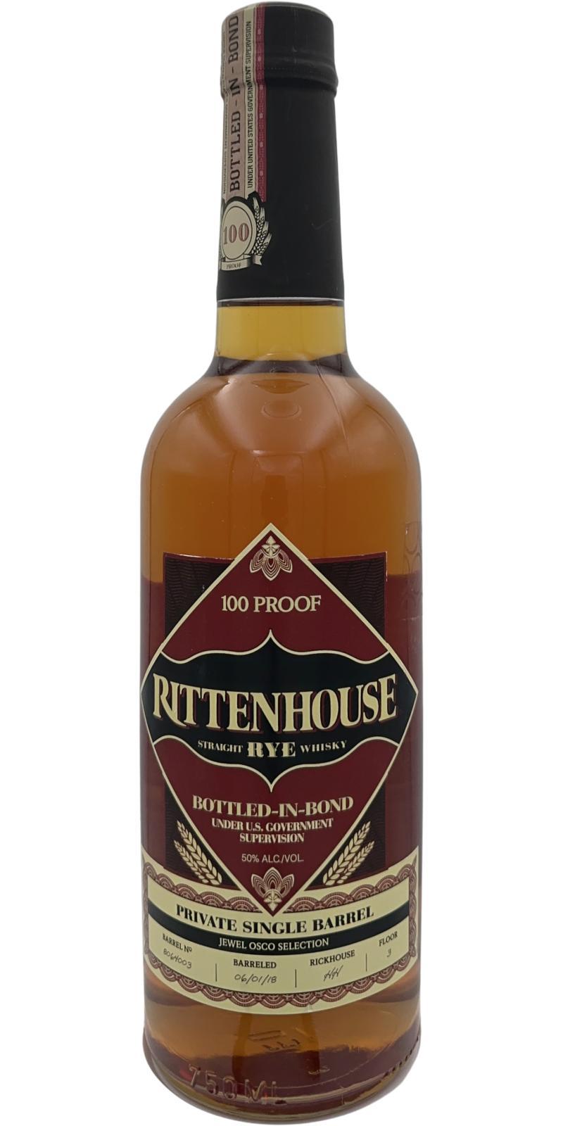 Rittenhouse Straight Rye Whiskey  Bottled in Bond - Private Single Barrel