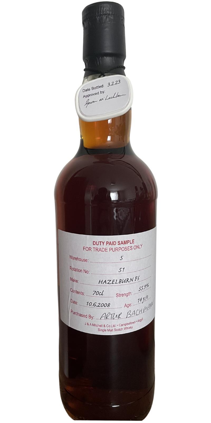 Hazelburn 2008 Duty Paid Sample - For Trade Purposes Only