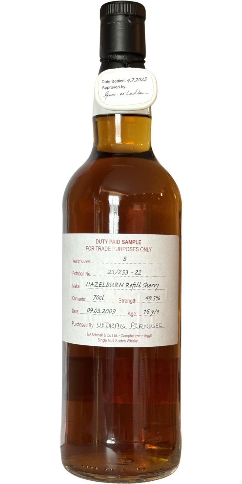 Hazelburn 2009 Duty Paid Sample - For Trade Purposes Only