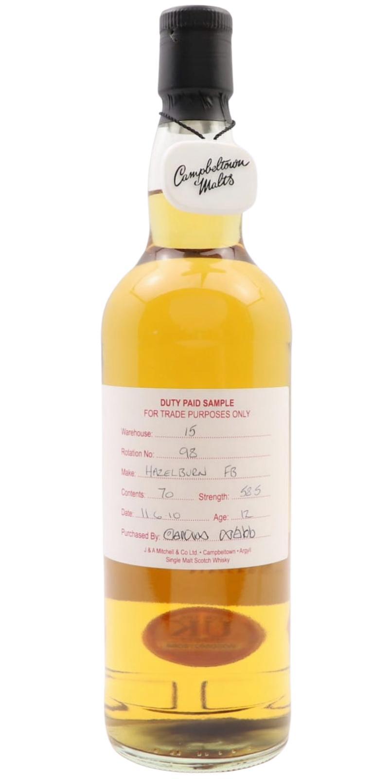 Hazelburn 2010 Duty Paid Sample - For Trade Purposes Only