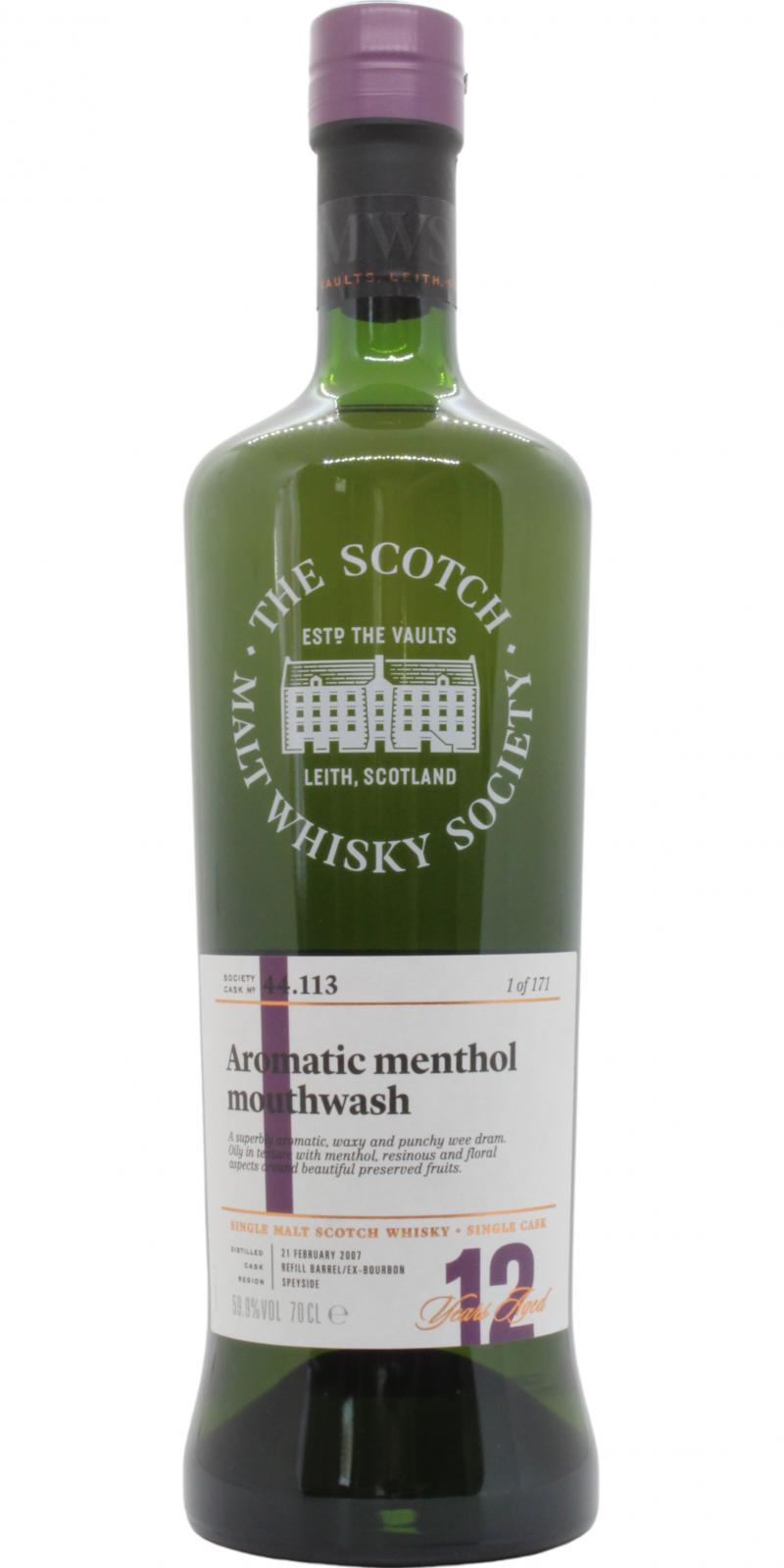Craigellachie 2007 SMWS 44.113  Aromatic menthol mouthwash