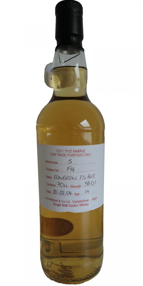 Longrow 2004 Duty Paid Sample - For Trade Purposes Only