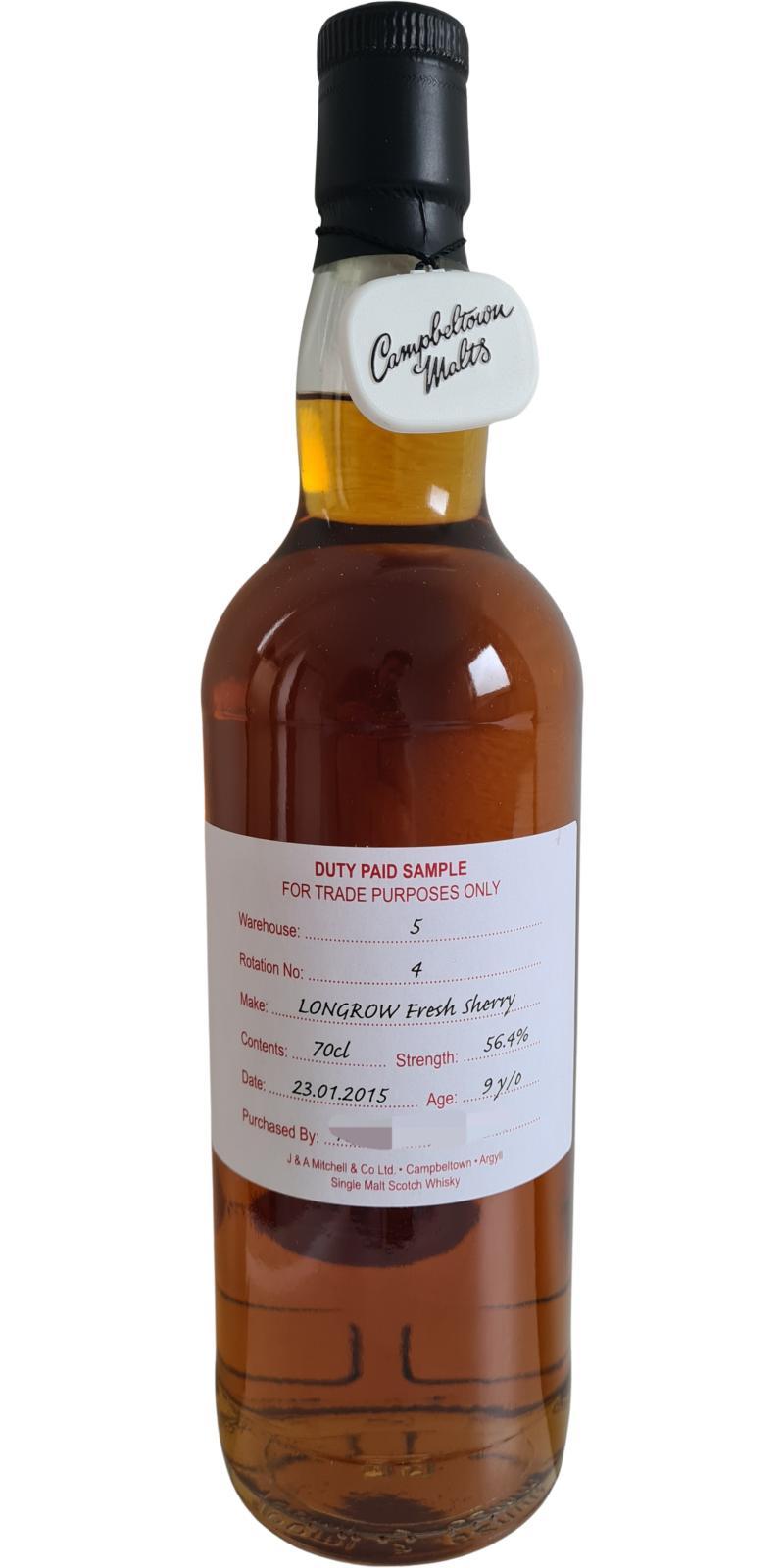 Longrow 2015 Duty Paid Sample - For Trade Purposes Only