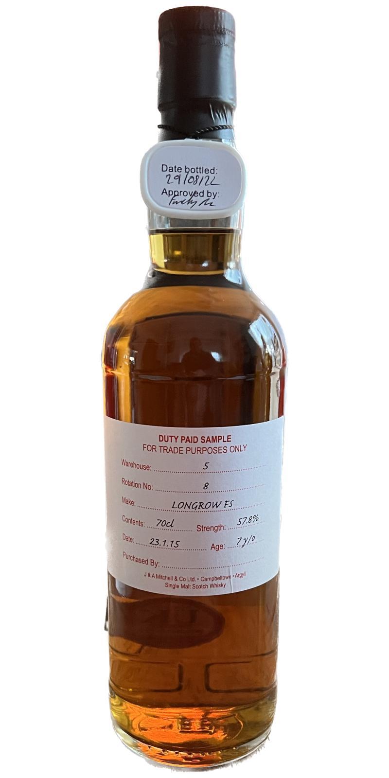 Longrow 2015 Duty Paid Sample - For Trade Purposes Only