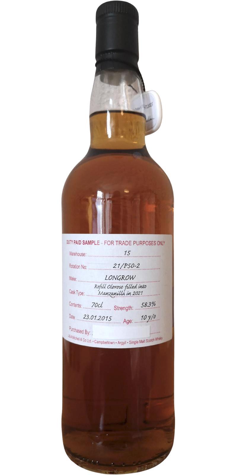 Longrow 2015 Duty Paid Sample - For Trade Purposes Only
