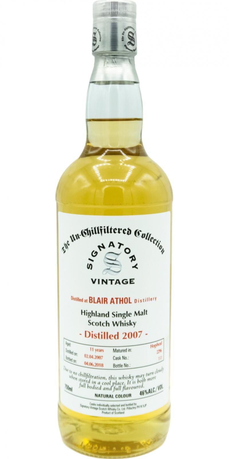 Blair Athol 2007 SV The Un-Chillfiltered Collection