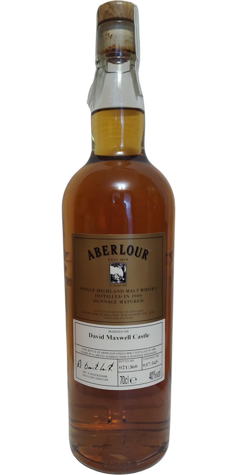 Aberlour 1989 Dunnage Matured Bottled for David Maxwell Castle